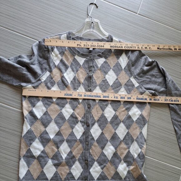 Croft And Barrow Women's Large Argyle Cardigan Sweater Preppy Career Clueless - Picture 8 of 9